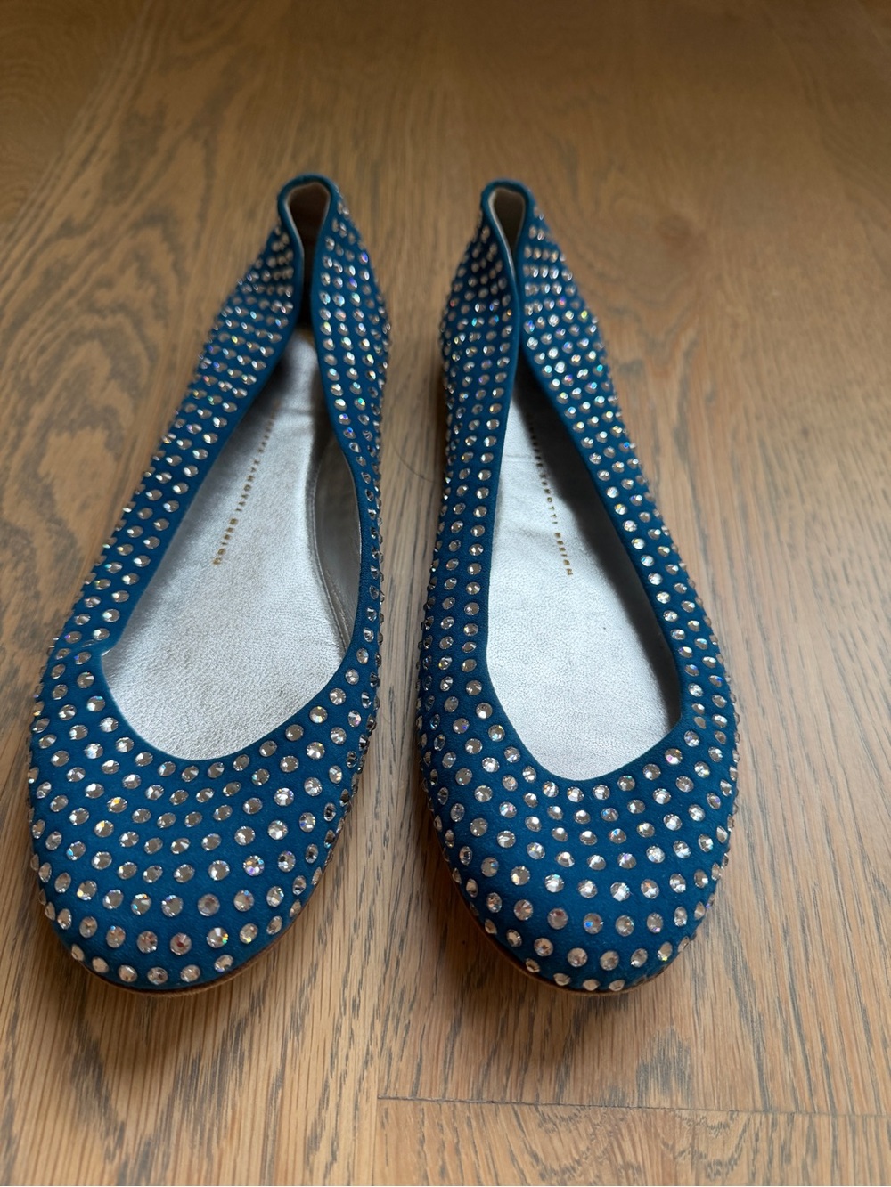 Giuseppe Zanotti Blue Suede Crystal Ballet Flats